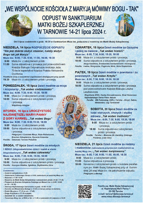 Odpust w Sanktuarium Matki Bożej Szkaplerznej w Tarnowie 14-21 lipca 2024 r.